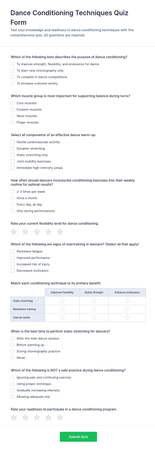 Dance Conditioning Techniques Quiz Form Template