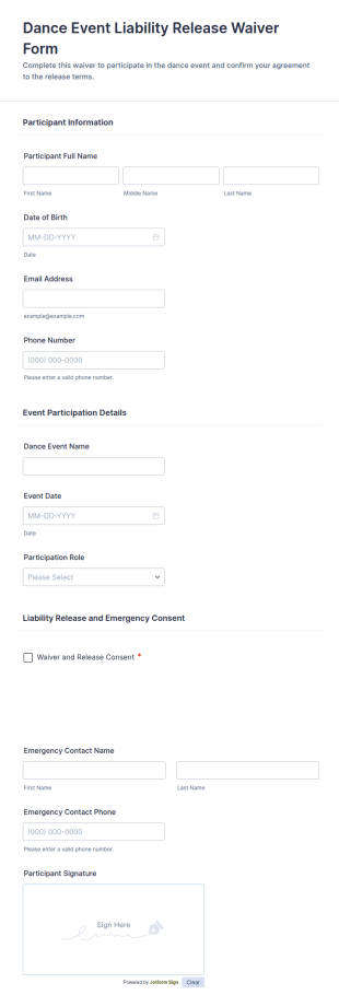 Dance Event Liability Release Waiver Form Template