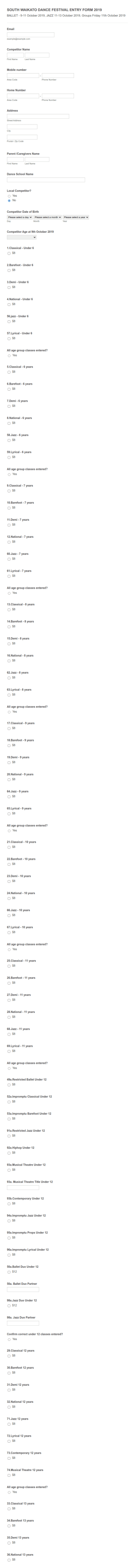 Dance Festival Entry Form Template