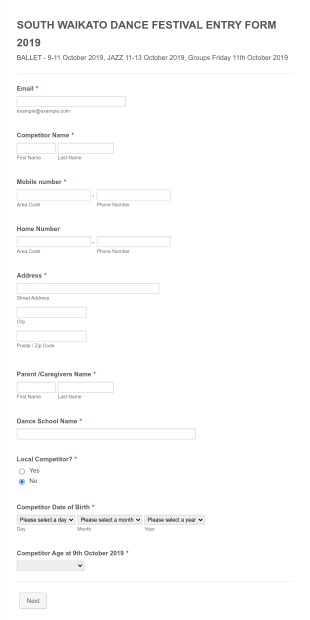 Dance Festival Entry Form Template