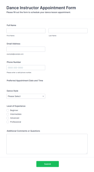 Dance Instructor Appointment Form Template