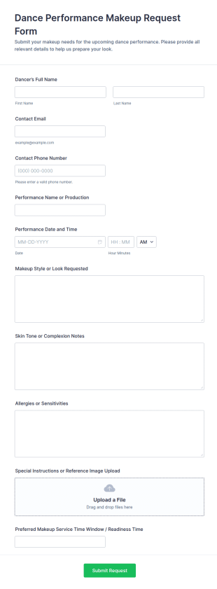 Dance Performance Makeup Request Form Template