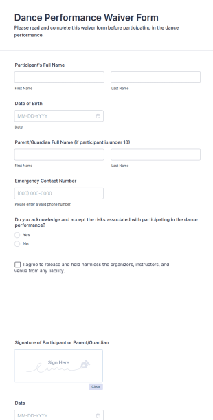 Dance Performance Waiver Form Template