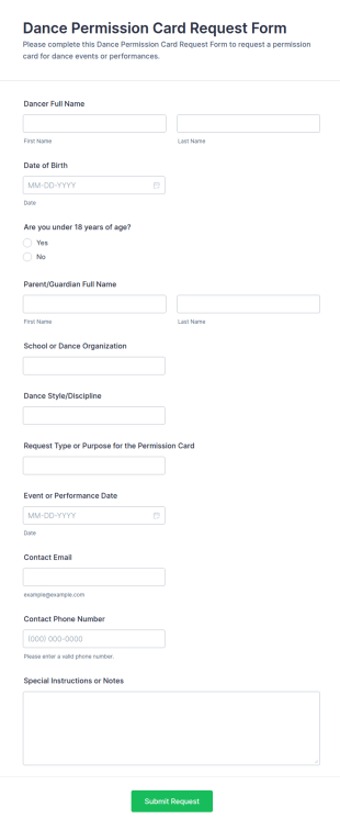 Dance Permission Card Request Form Template