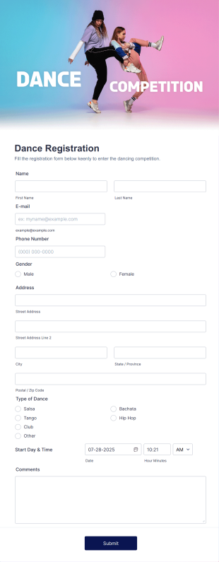 Dance Registration Form Template
