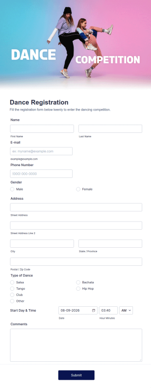 Dance Registration Form Template