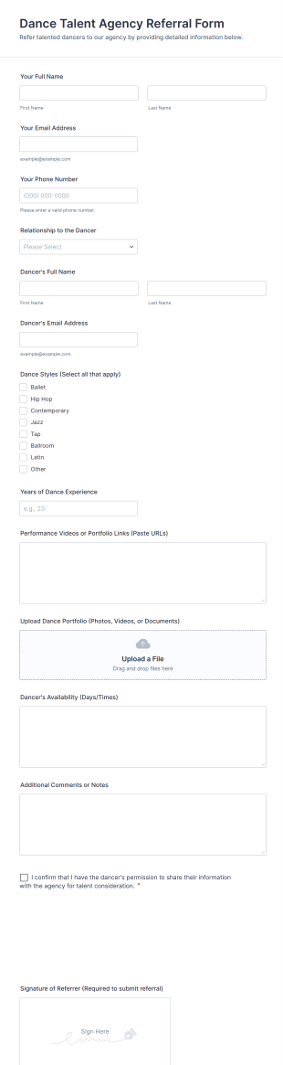 Dance Talent Agency Referral Form Template