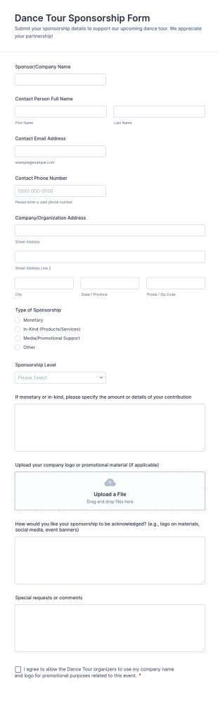 Dance Tour Sponsorship Form Template