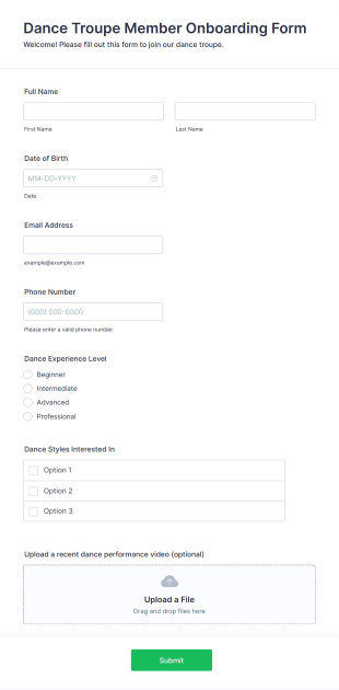 Dance Troupe Member Onboarding Form Template