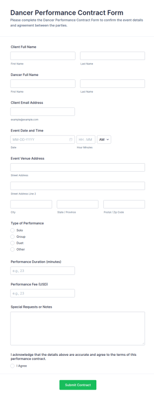 Dancer Performance Contract Form Template
