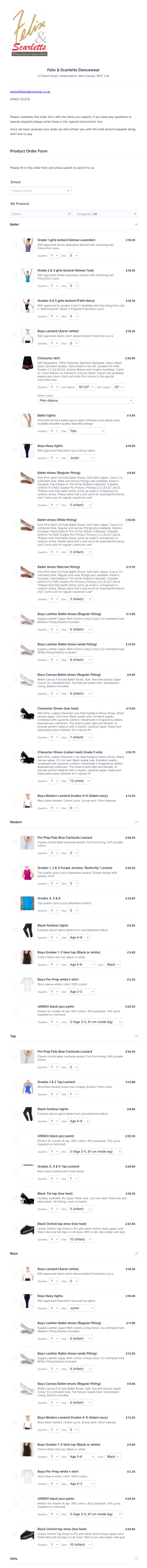 Dancewear Order Form Template