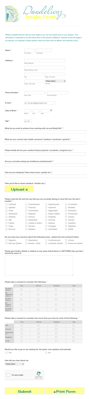 Dandelionz Intake Form 2