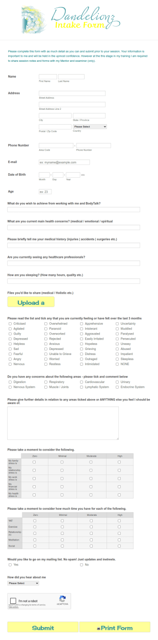 Dandelionz Intake Form 2