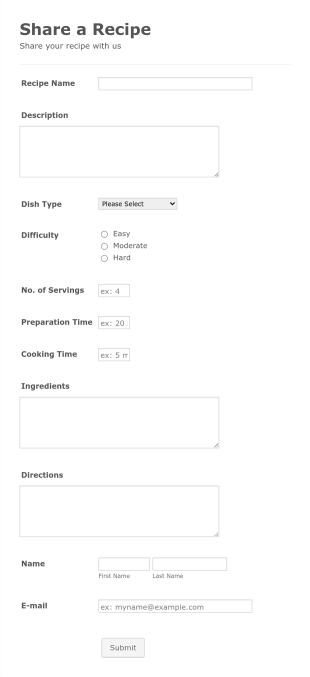 D&H Marketing Recipe Sharing Form Template