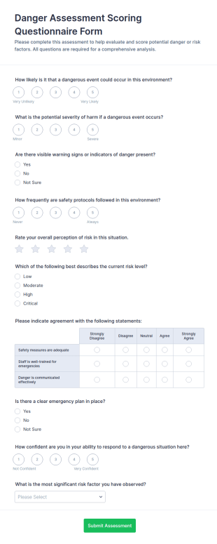 Danger Assessment Scoring Form Template