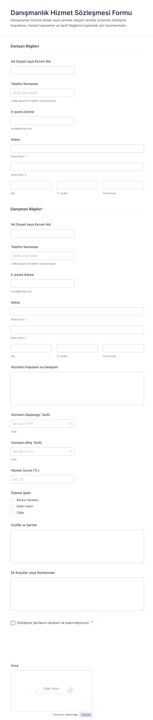 Danışmanlık Hizmet Sözleşmesi Form Şablonu