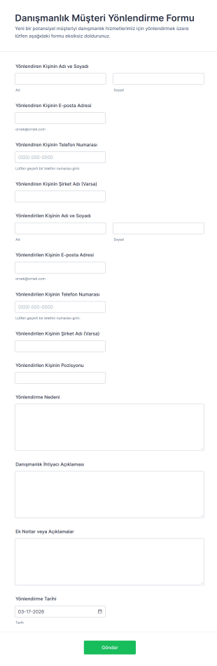 Danışmanlık Müşteri Yönlendirme Form Şablonu