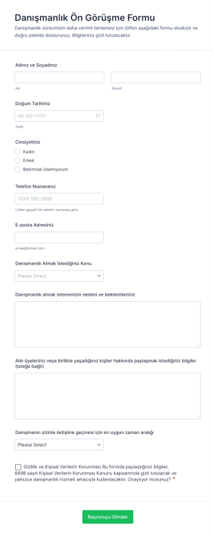 Danışmanlık Ön Görüşme Form Şablonu