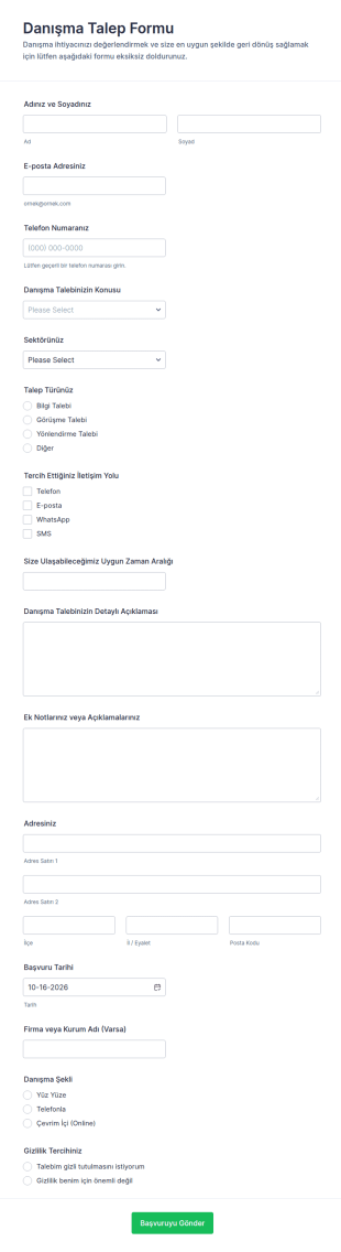 Danışmanlık Talep Form Şablonu