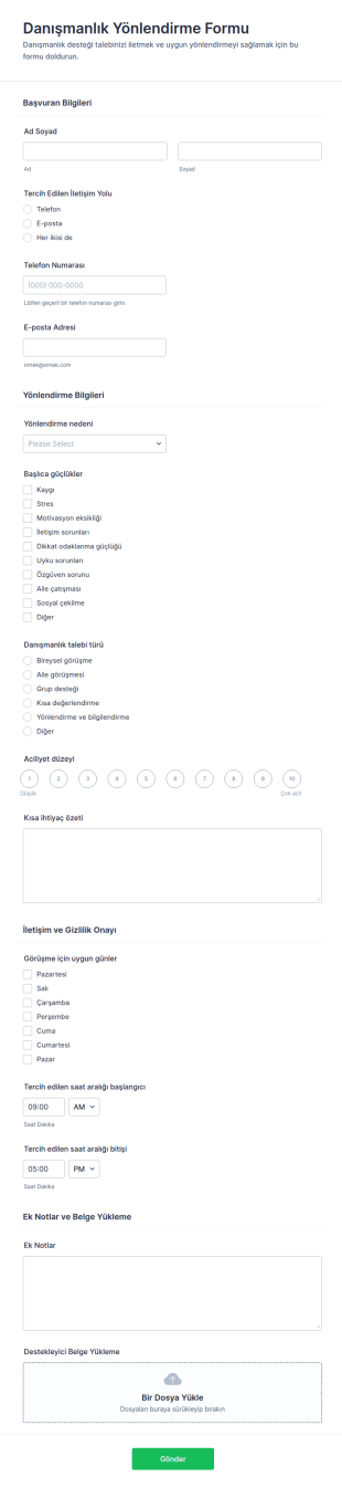 Danışmanlık Yönlendirme Anketi Form Şablonu