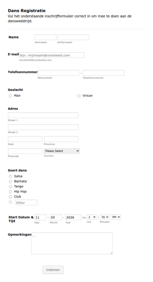 Dans Registratieformulier