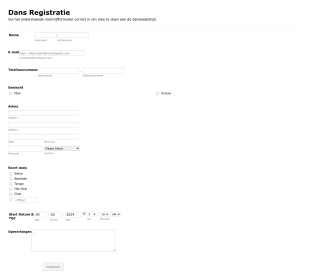 Dans Registratieformulier Form Template