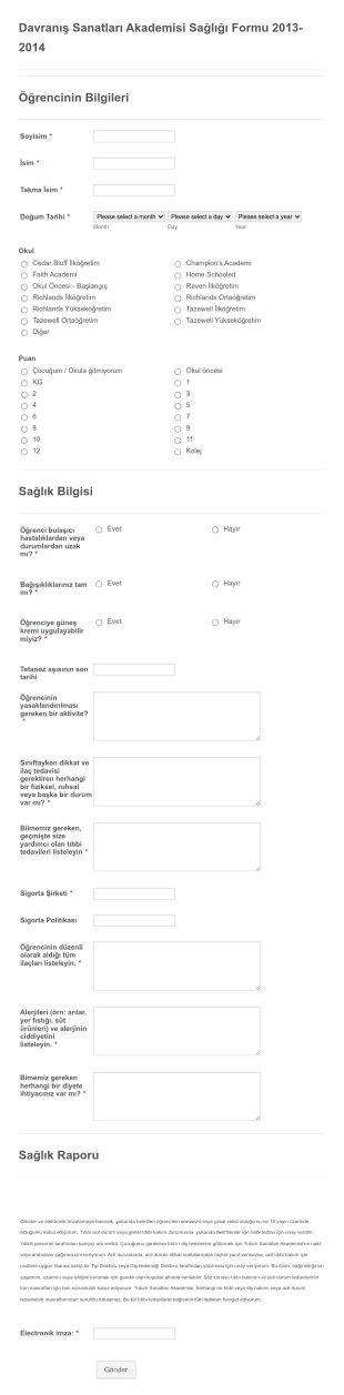 Dans Stüdyosu Kayıt Form Template