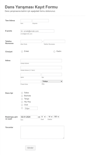 Dans Yarışması Katılım Ve Kayıt Form Template