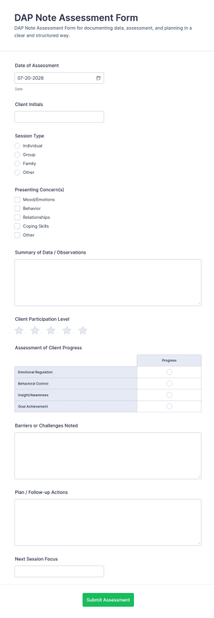 DAP Note Assessment Form Template