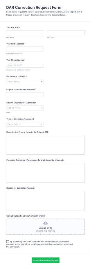 DAR Correction Request Form Template