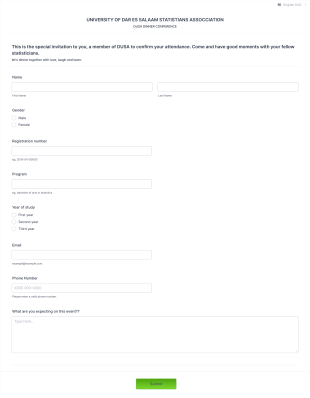 Dar Es Salaam University Statistician Association (DUSA) Form Template