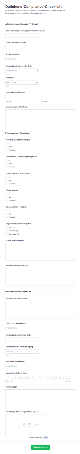 Darlehens Compliance Checkliste
