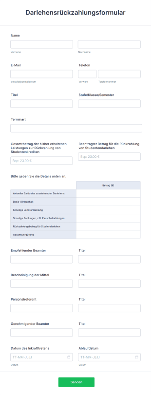 Darlehensrückzahlungsformular Form Template