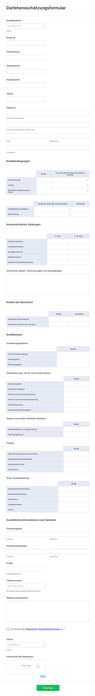 Darlehensschätzungsformular
