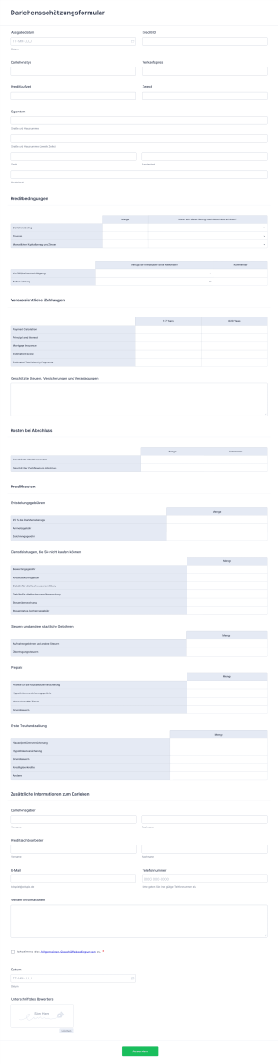 Darlehensschätzungsformular Form Template