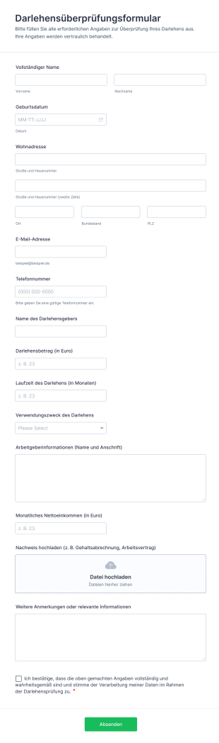 Darlehensüberprüfungsformular