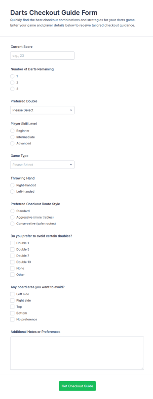 Darts Checkout Guide Form Template