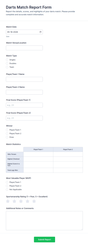 Darts Match Report Form Template