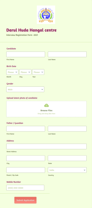 Islamic Academy Interview Registration Form Template