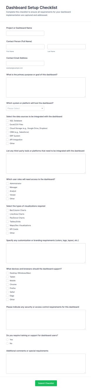 Dashboard Setup Checklist Form Template