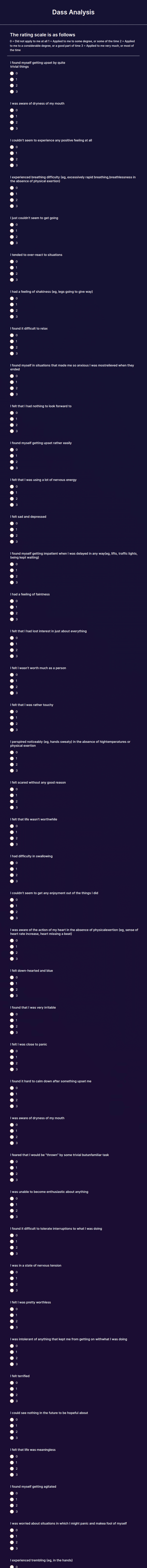 Dass 42 Questionnaire Form Template | Jotform