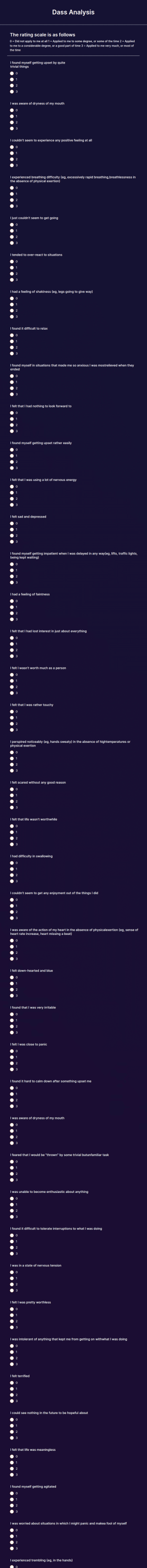 Dass 42 Questionnaire Form Template