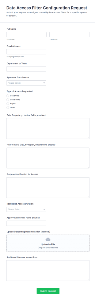 Data Access Filter Configuration Request Form Template