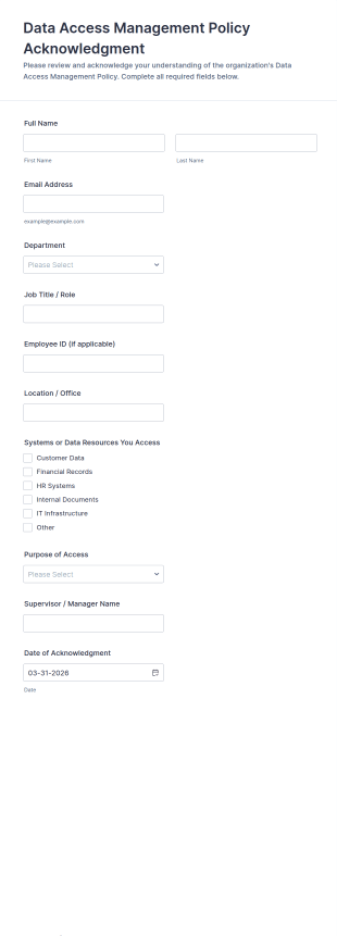 Data Access Management Policy Acknowledgment Form Template