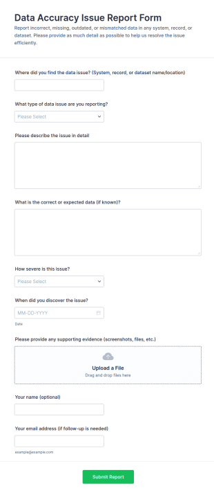 Data Accuracy Issue Report Form Template