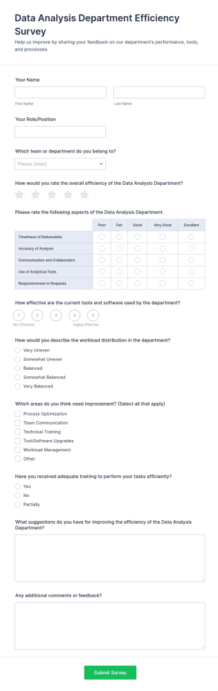Data Analysis Department Efficiency Survey Form Template