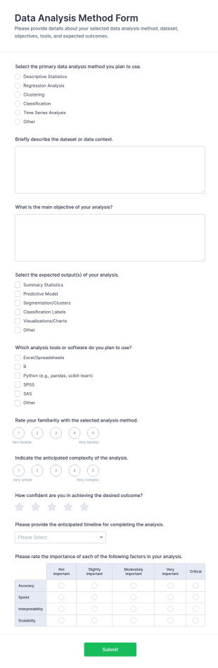 Data Analysis Method Form Template