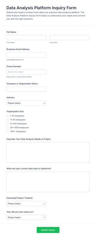 Data Analysis Platform Inquiry Form Template