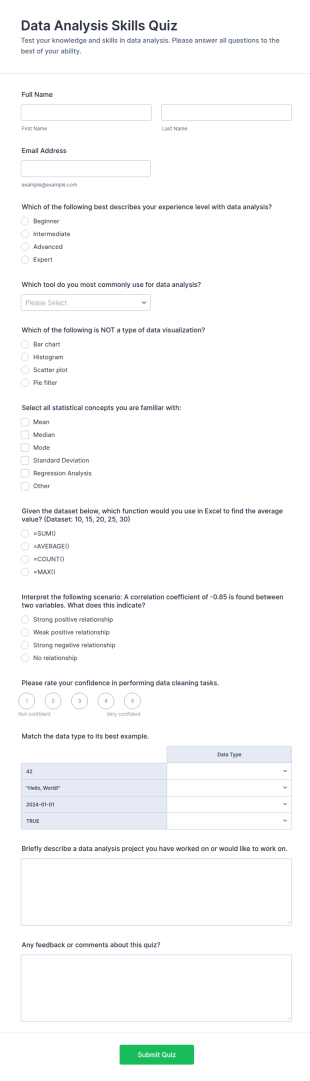 Data Analysis Skills Quiz Form Template