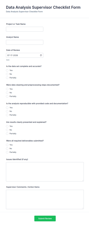 Data Analysis Supervisor Checklist Form Template